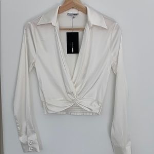 Brand new white cropped silky top